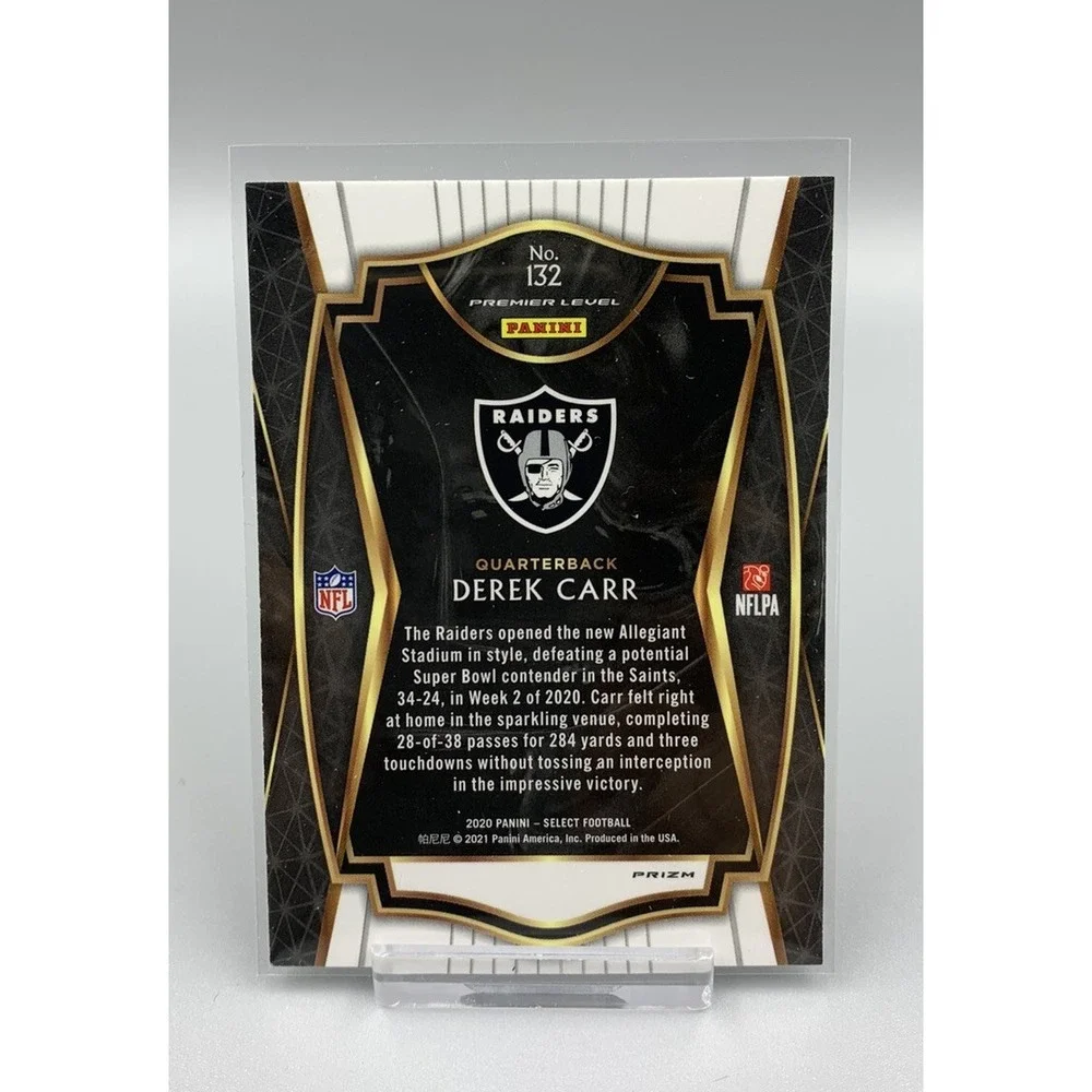 Raiders 2020 Panini Select DEREK CARR Premier Level Silver Prizm #132 Las‎ Vegas